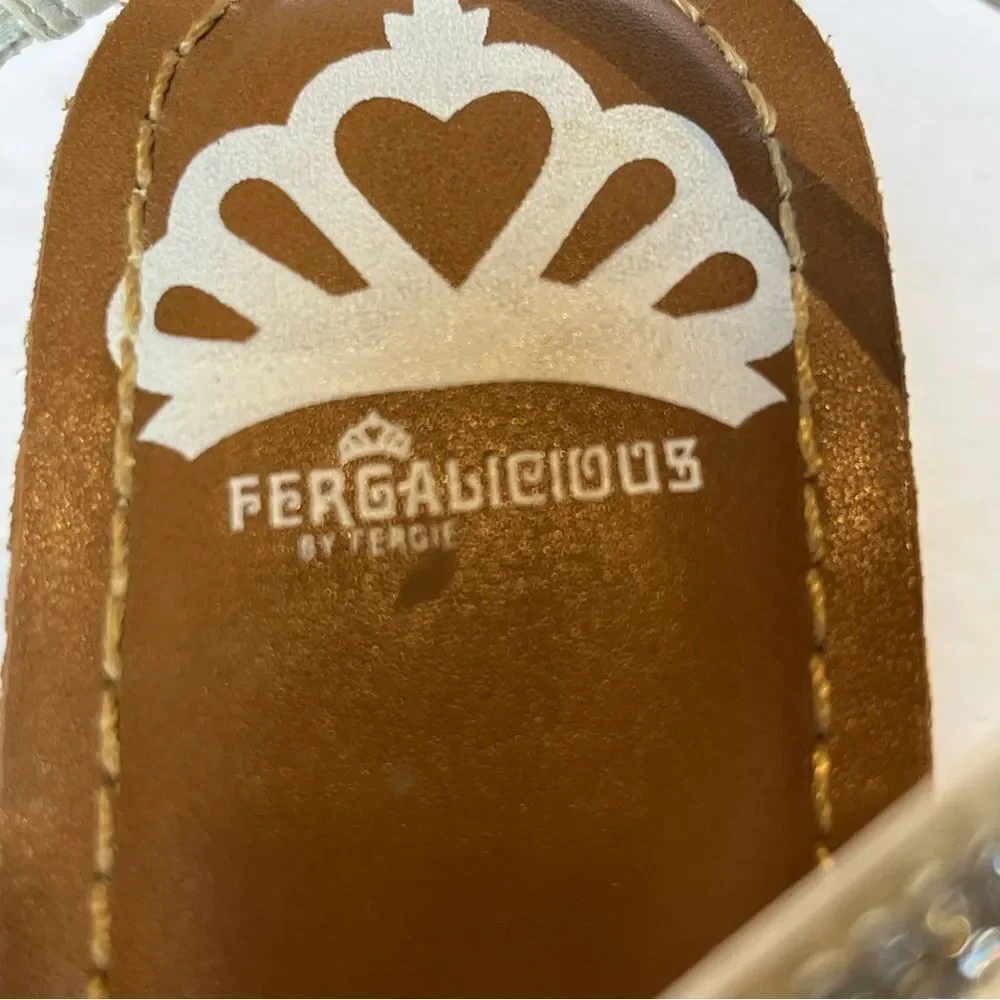 Fergalicious Women's White/Silver Thong Sandals Sparkly Size 7.5M Strappy